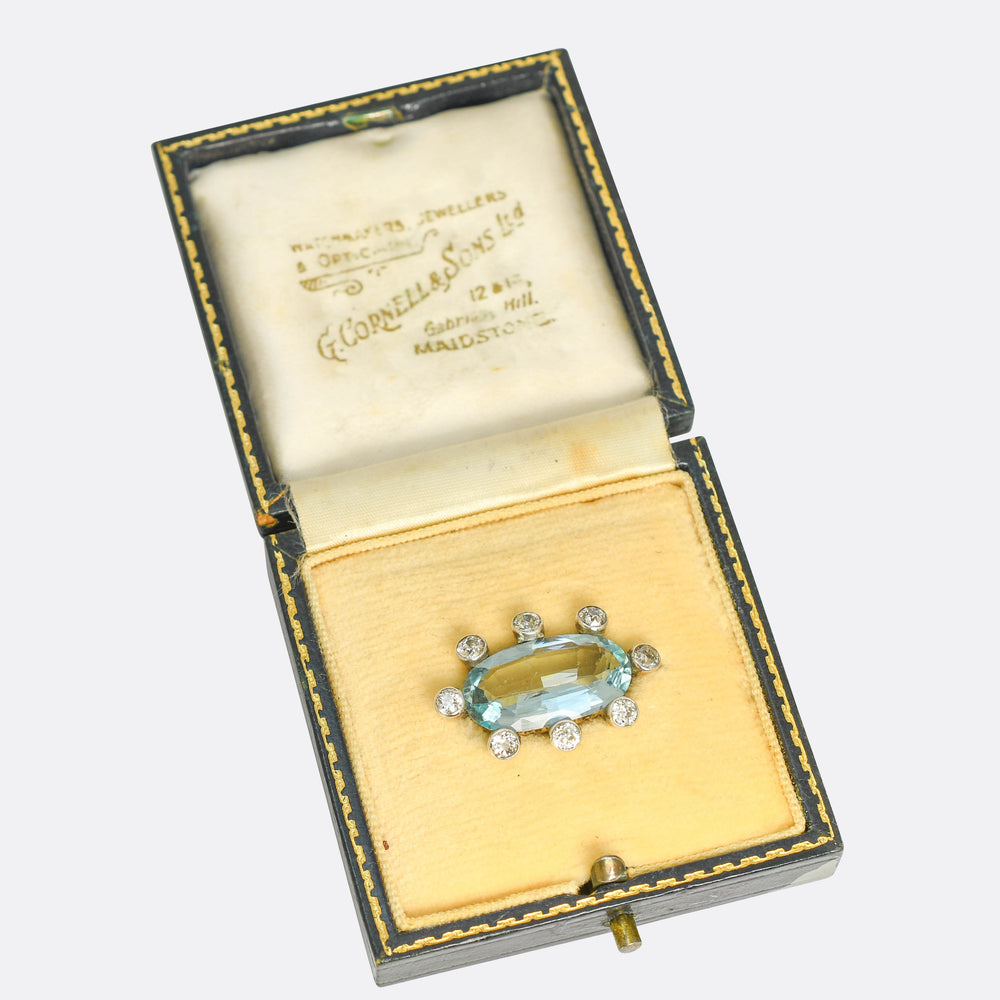 Edwardian 7.33ct Aquamarine & Diamond Satellite Brooch