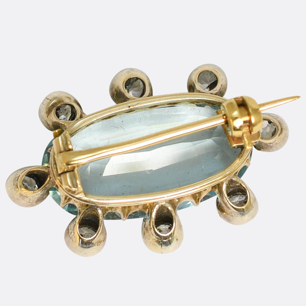 Edwardian 7.33ct Aquamarine & Diamond Satellite Brooch