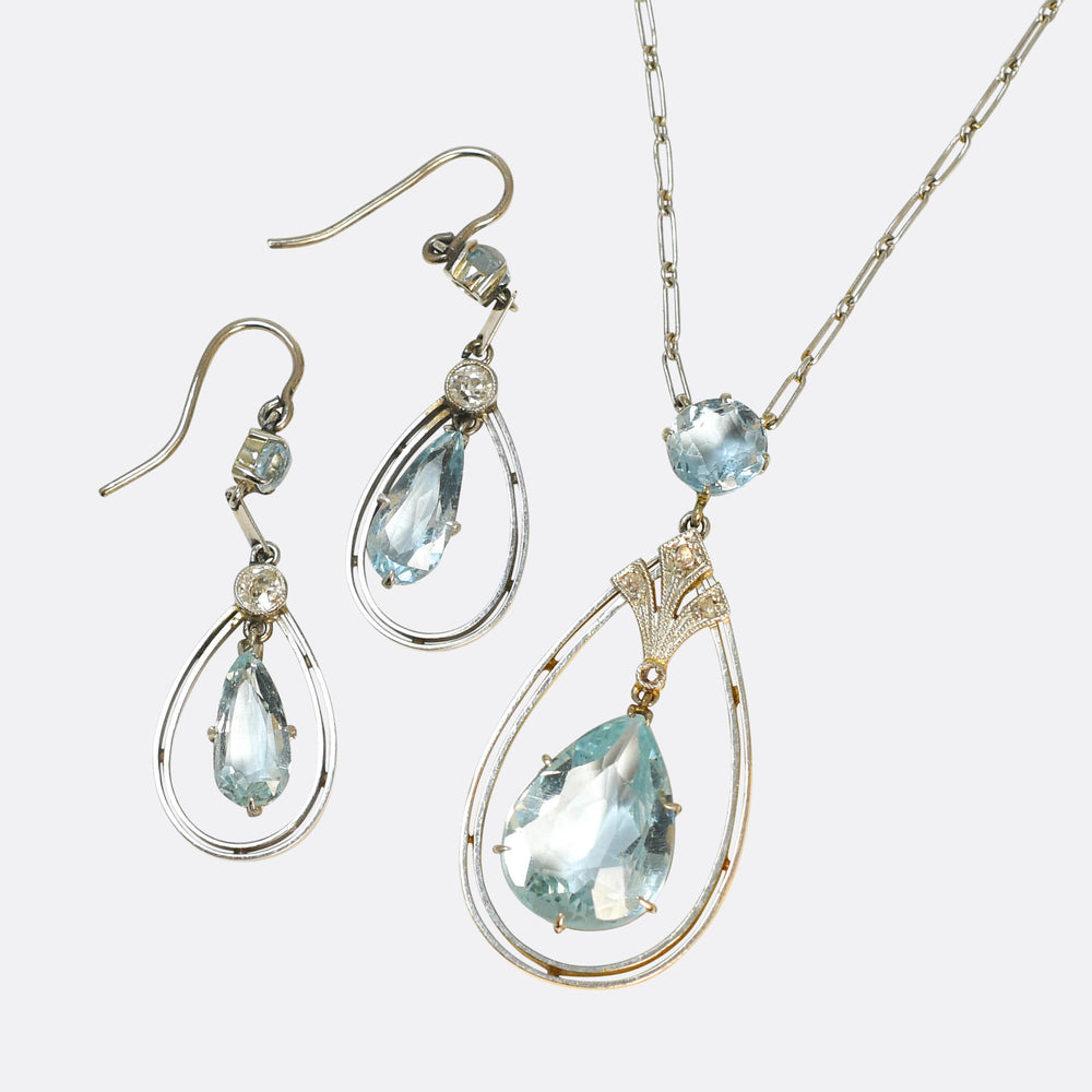Edwardian Aquamarine & Diamond Boxed Demi-Parure