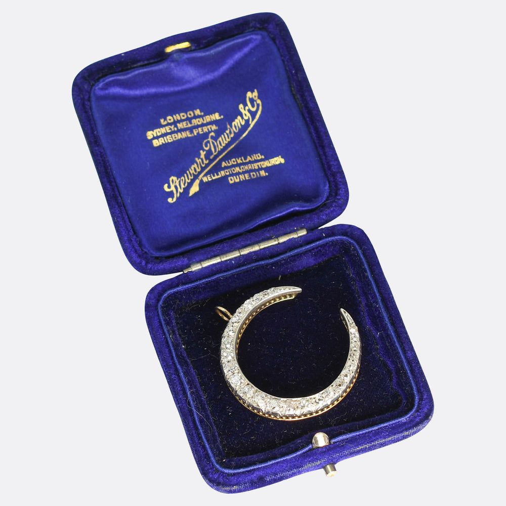 Edwardian Boxed Diamond Crescent Pendant