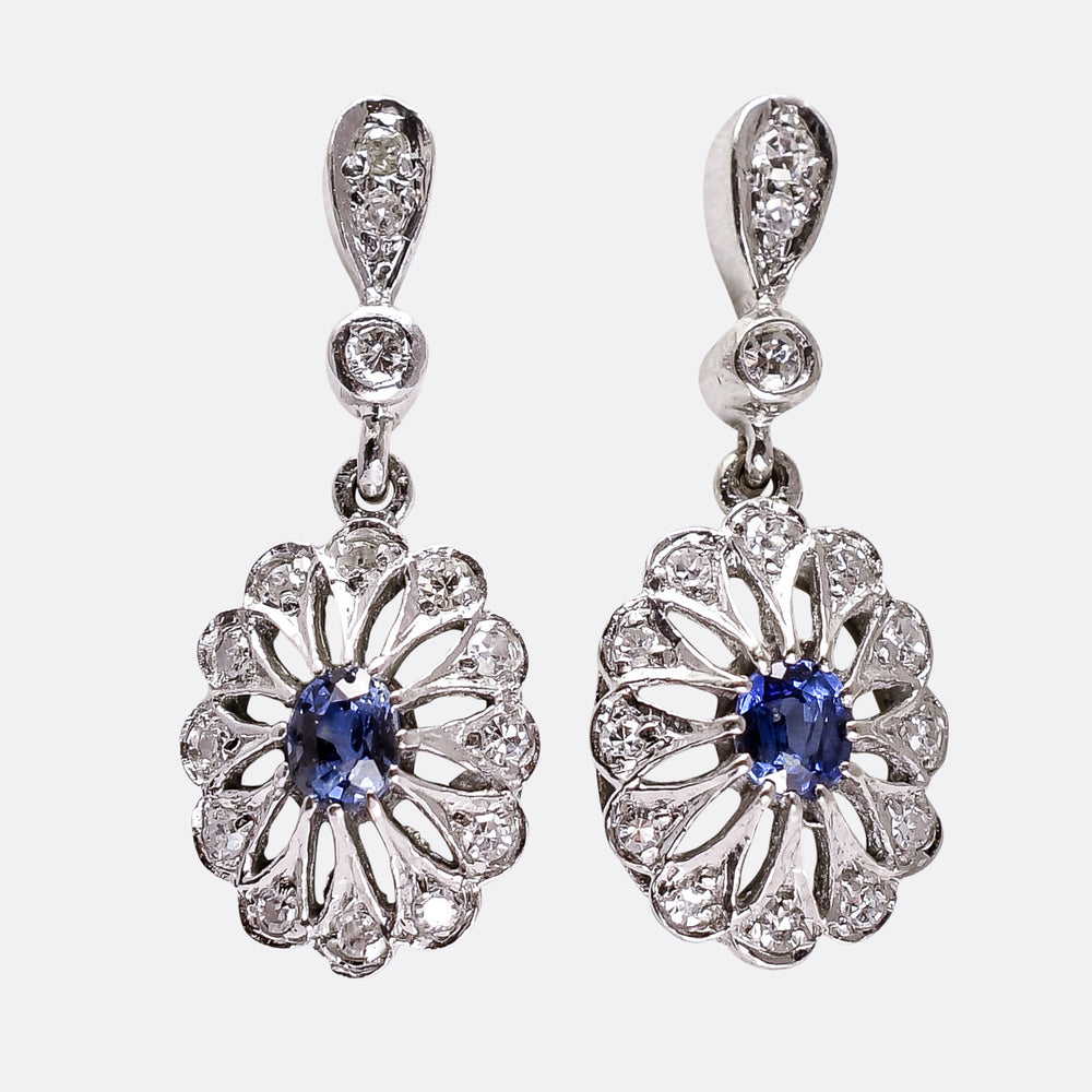 Edwardian Ceylon Sapphire & Diamond Earrings