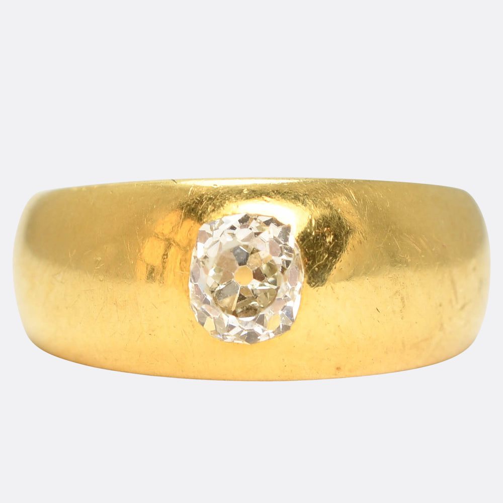 Edwardian Chunky Old Mine Cut Diamond Gypsy Ring