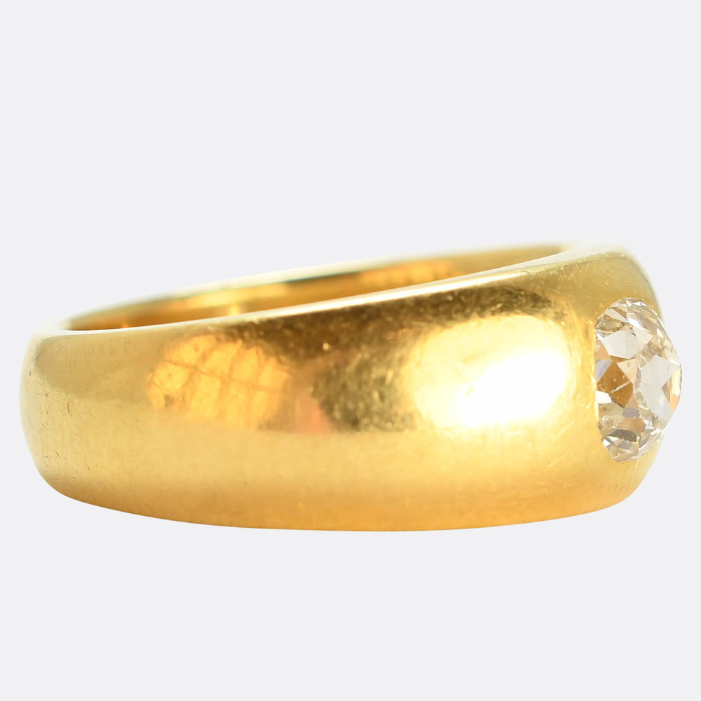 Edwardian Chunky Old Mine Cut Diamond Gypsy Ring