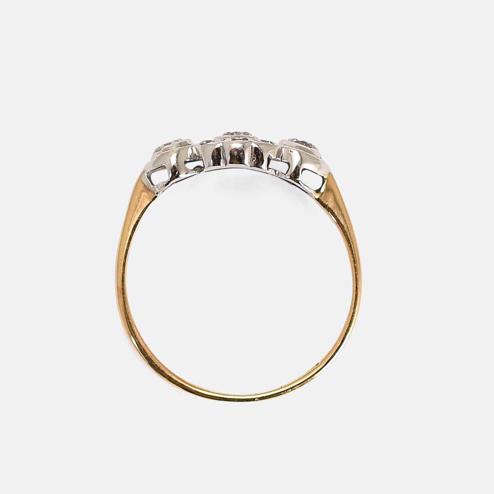 Edwardian Diamond 3-Stone Cluster Ring