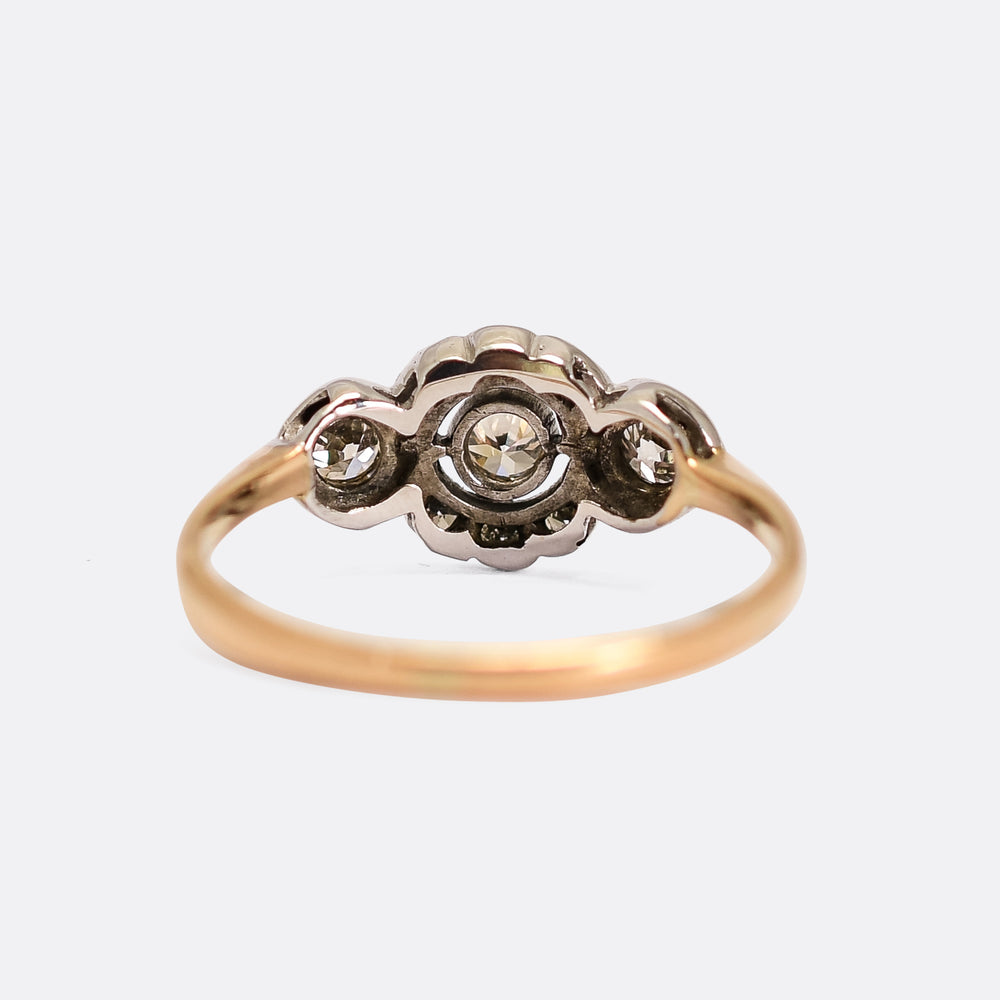 Edwardian Diamond 3-Stone Cluster Ring