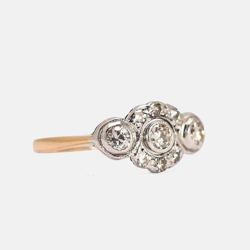 Edwardian Diamond 3-Stone Cluster Ring