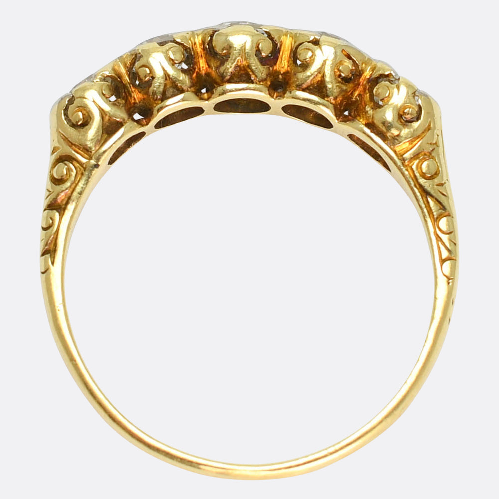 Edwardian Diamond 5-Stone Carved Ring
