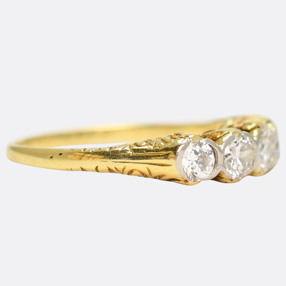 Edwardian Diamond 5-Stone Carved Ring