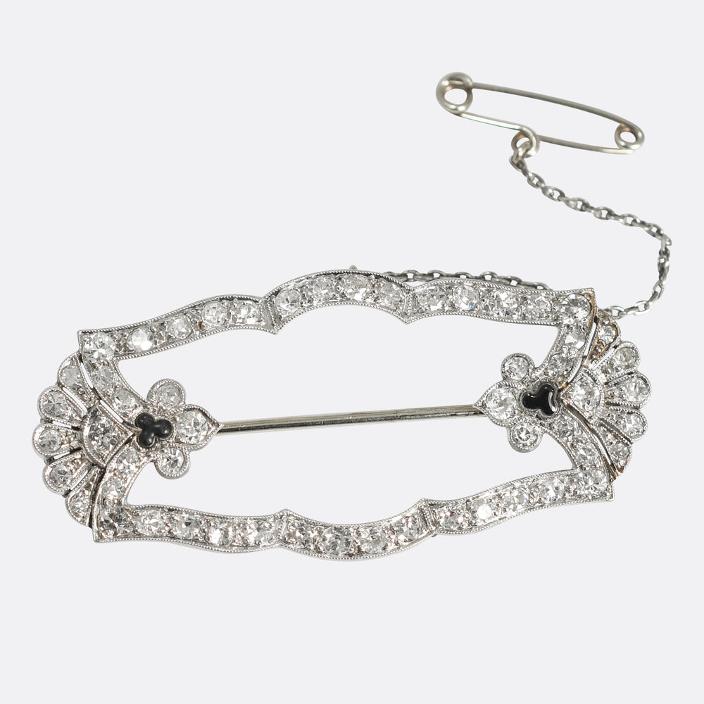 Edwardian Diamond & Onyx Frame Brooch
