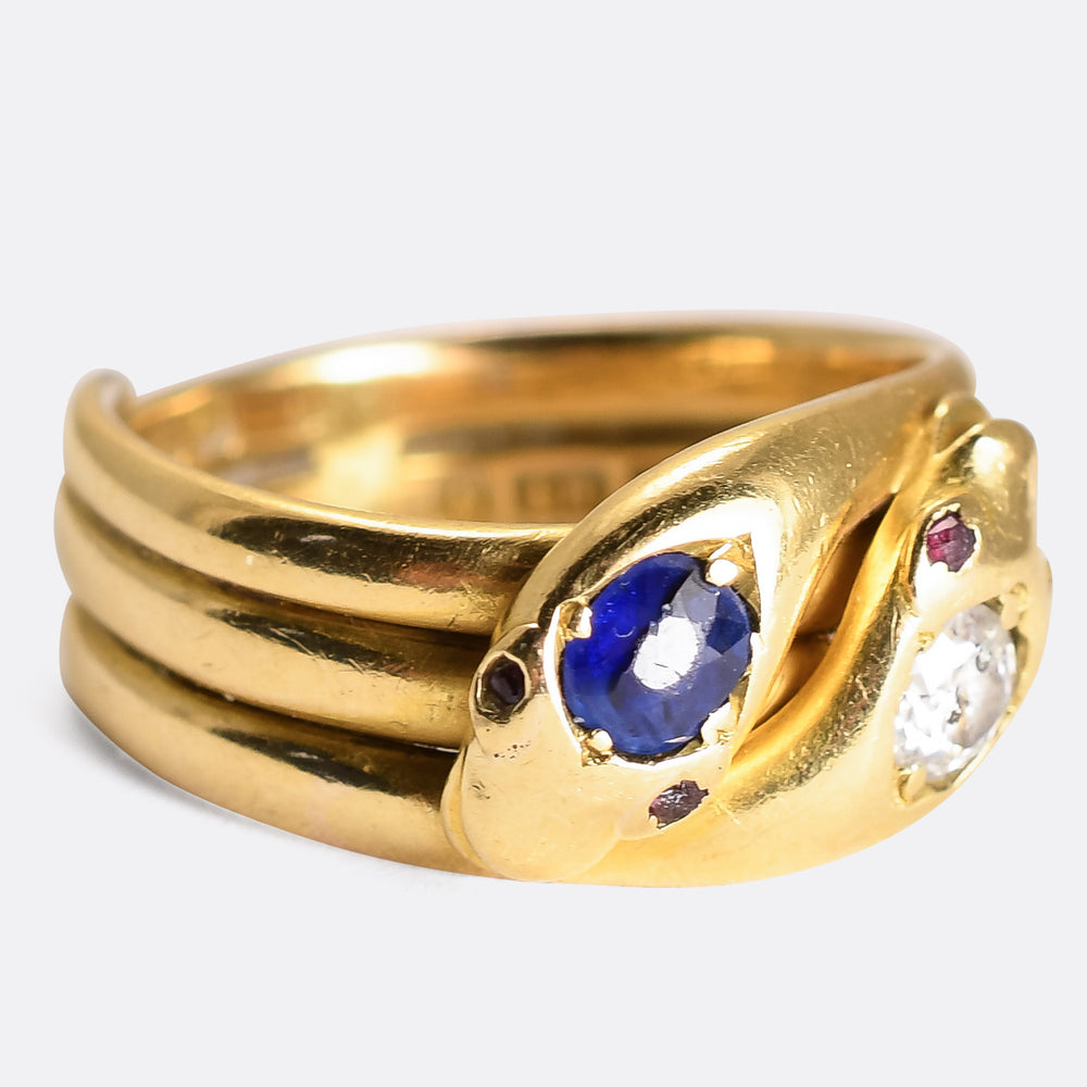 Edwardian Diamond & Sapphire Double Snake Ring