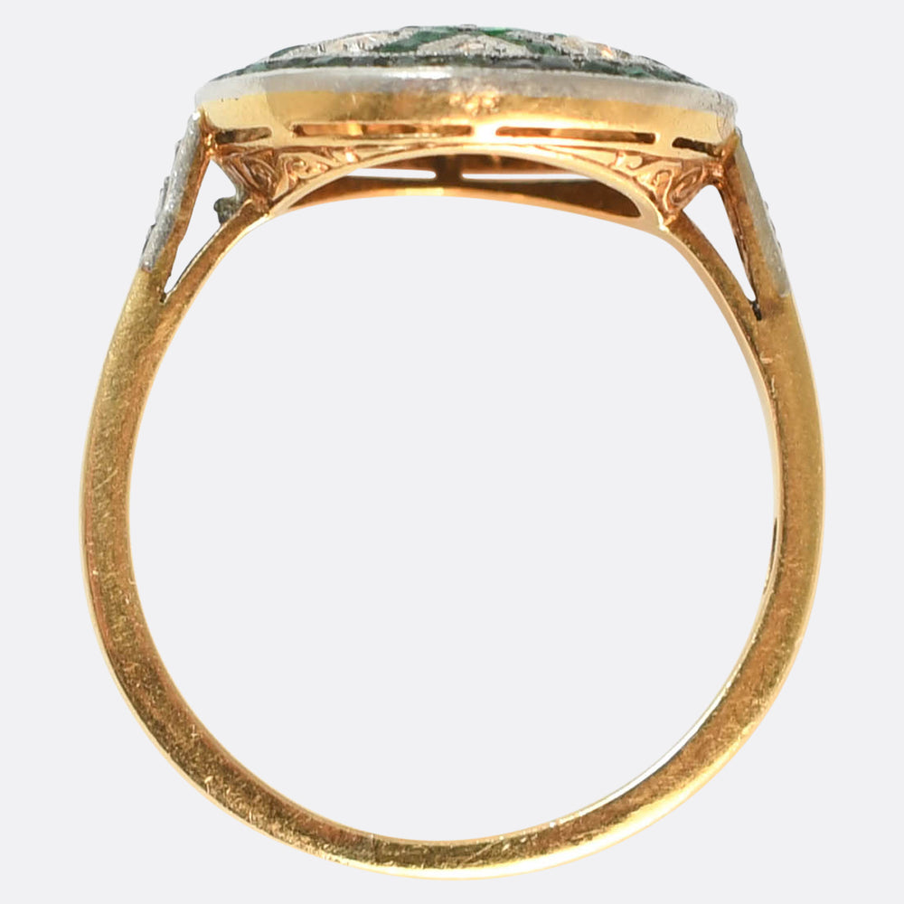 Edwardian Emerald & Diamond Lattice Work Cluster Ring