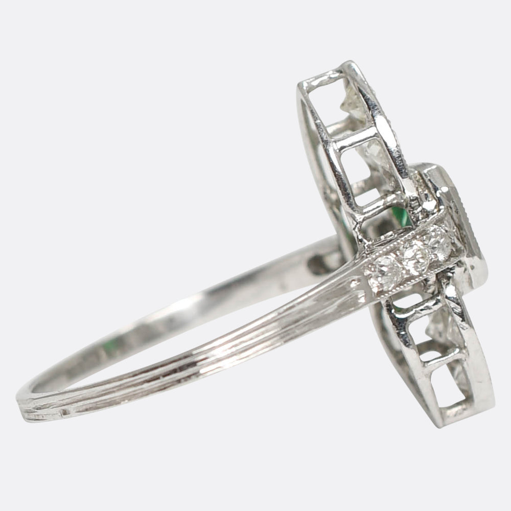 Edwardian Emerald & Diamond NorthSouth Cluster Ring