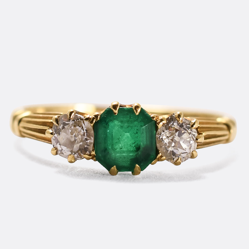 Edwardian Emerald & Diamond Three-Stone Ring