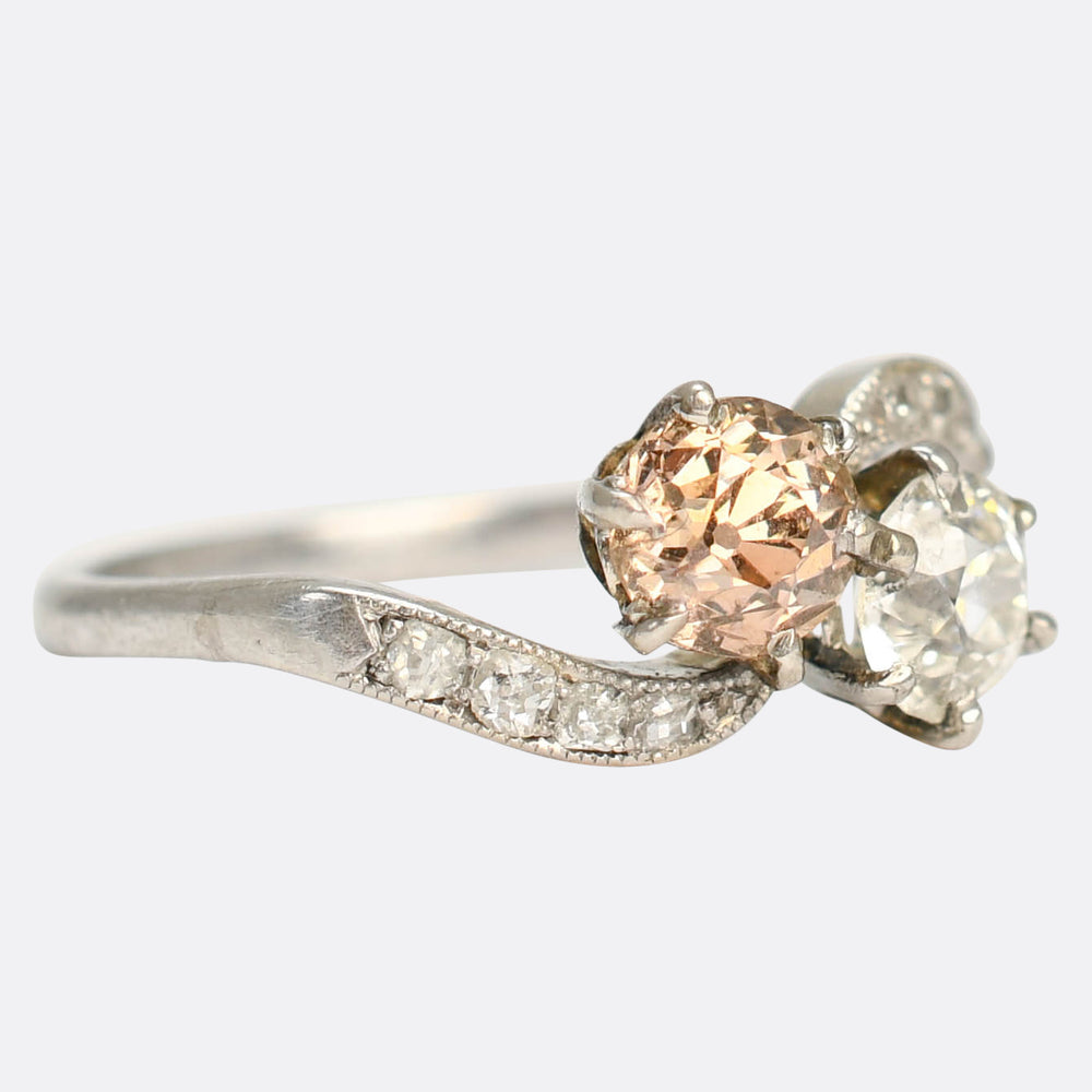 Edwardian Fancy Diamond Toi et Moi Ring