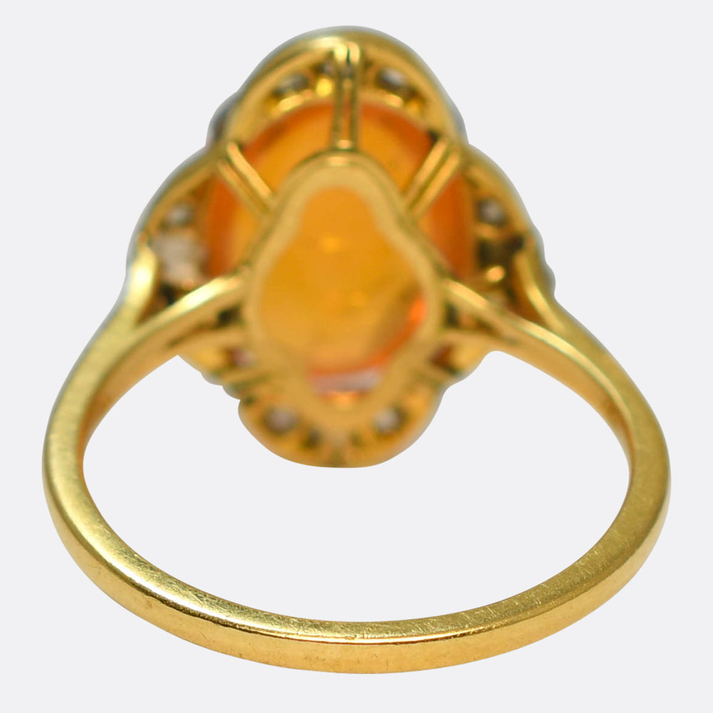 Edwardian Fire Opal & Rose Cut Diamond Ring