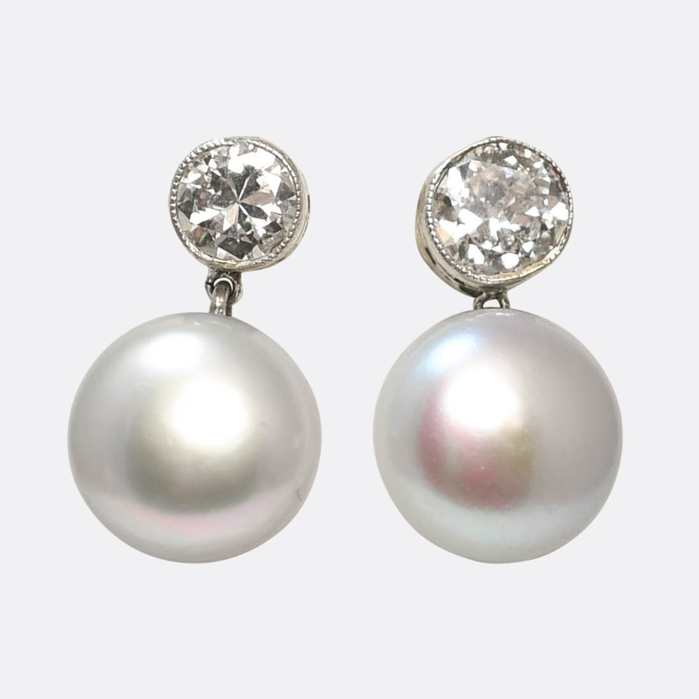 Edwardian Natural Pearl & Diamond Earrings