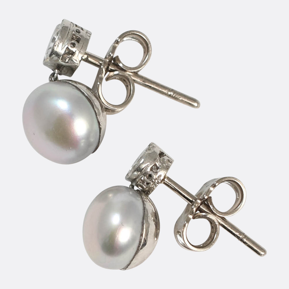 Edwardian Natural Pearl & Diamond Earrings