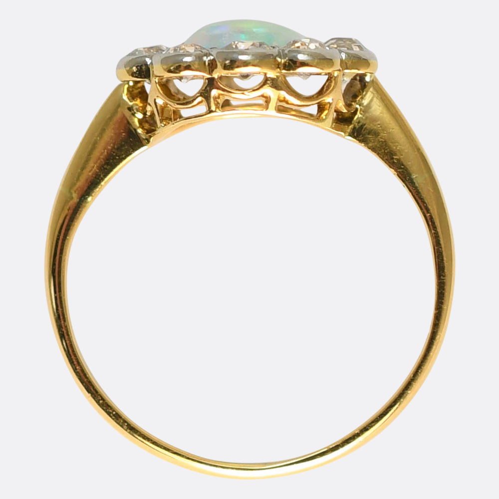 Edwardian Opal & Diamond Flower Cluster Ring
