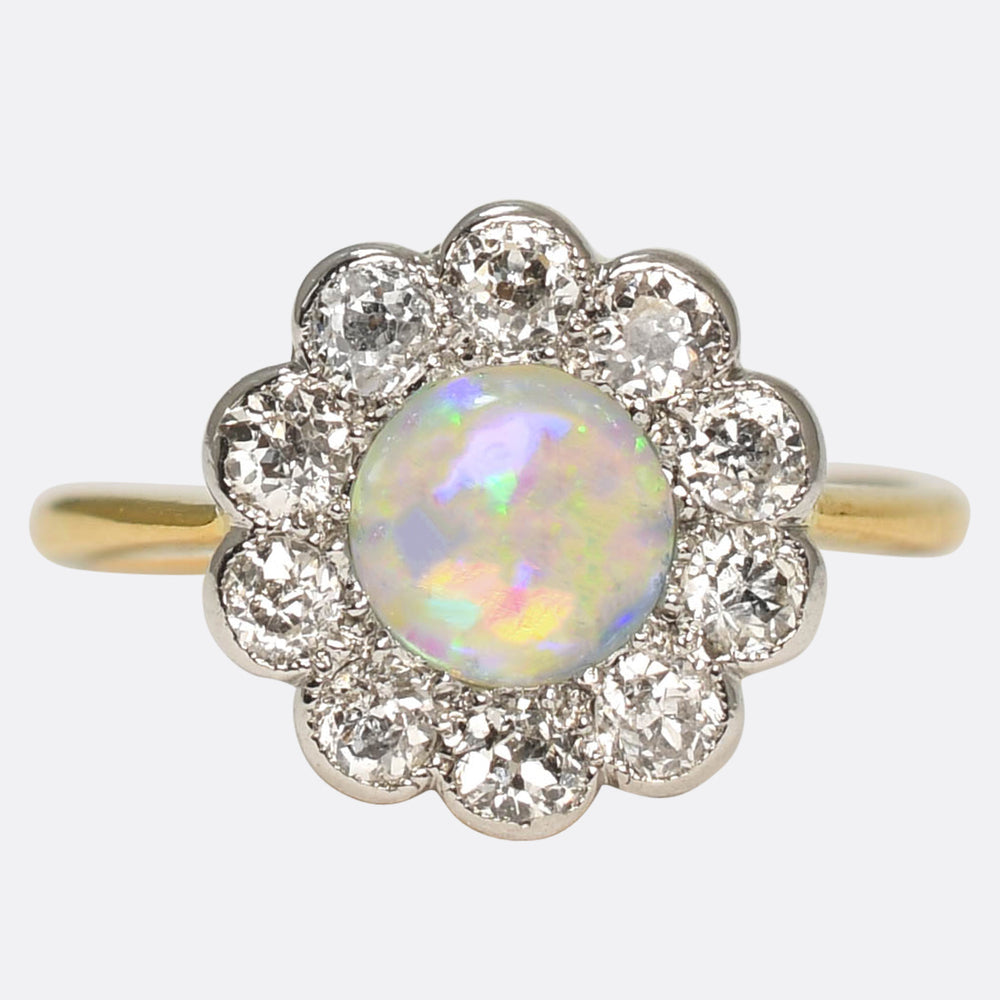 Edwardian Opal & Diamond Flower Cluster Ring