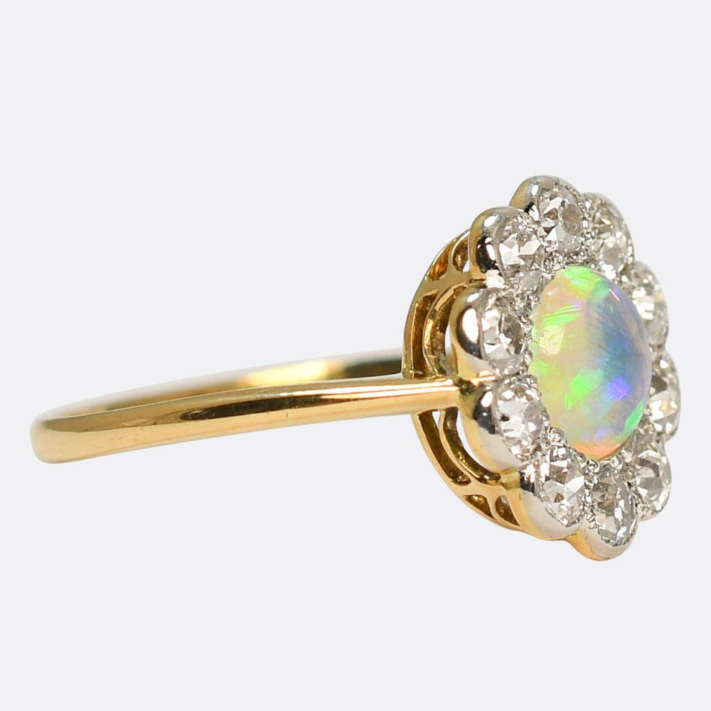 Edwardian Opal & Diamond Flower Cluster Ring