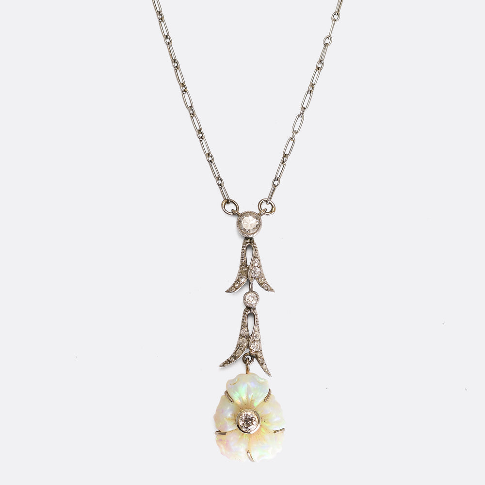 Edwardian Opal & Diamond Pansy Necklace
