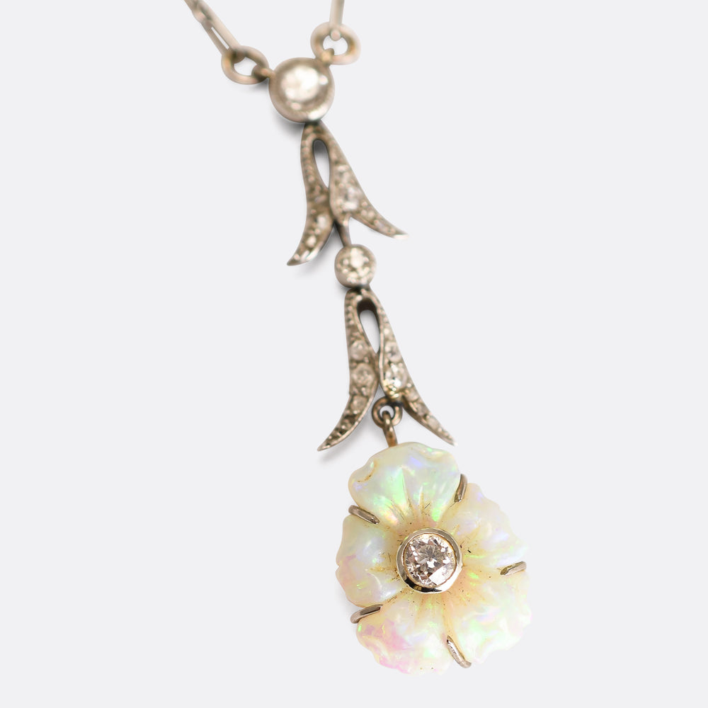 Edwardian Opal & Diamond Pansy Necklace