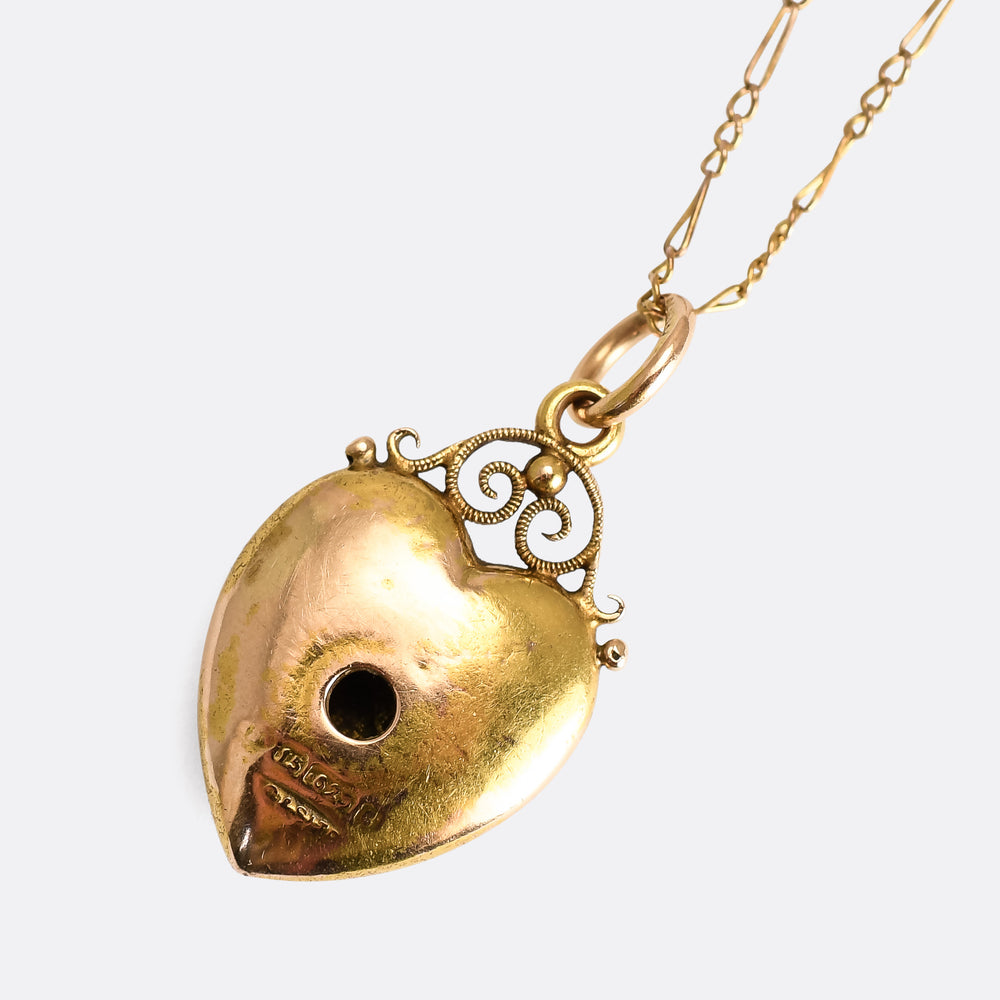 Edwardian Pearl Puffed Heart Pendant & Chain
