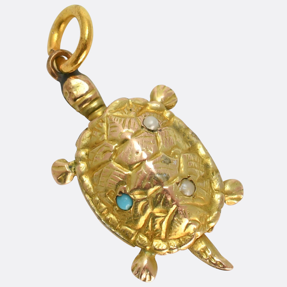 Edwardian Pearl & Turquoise Turtle Charm