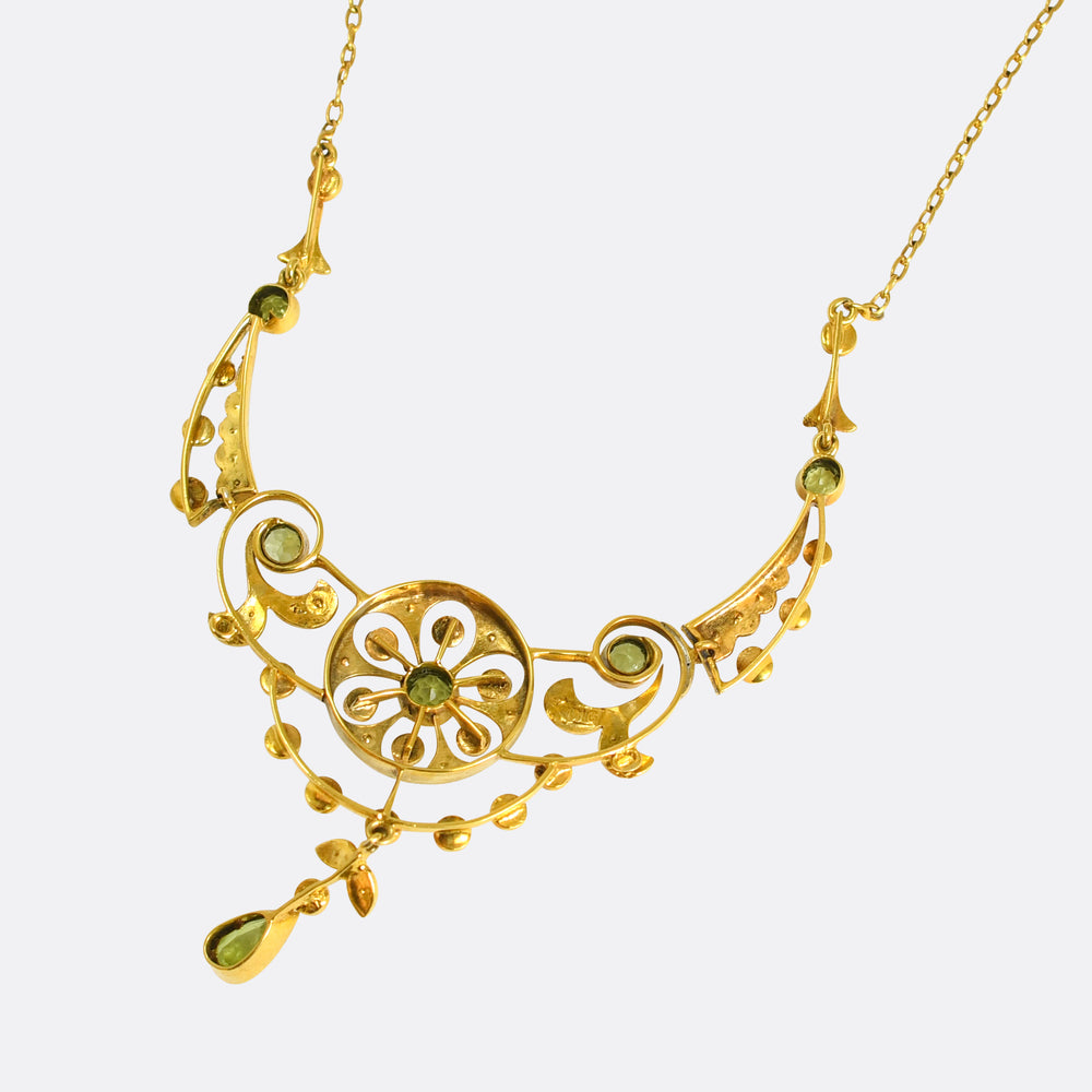 Edwardian Peridot & Pearl Floral Necklace
