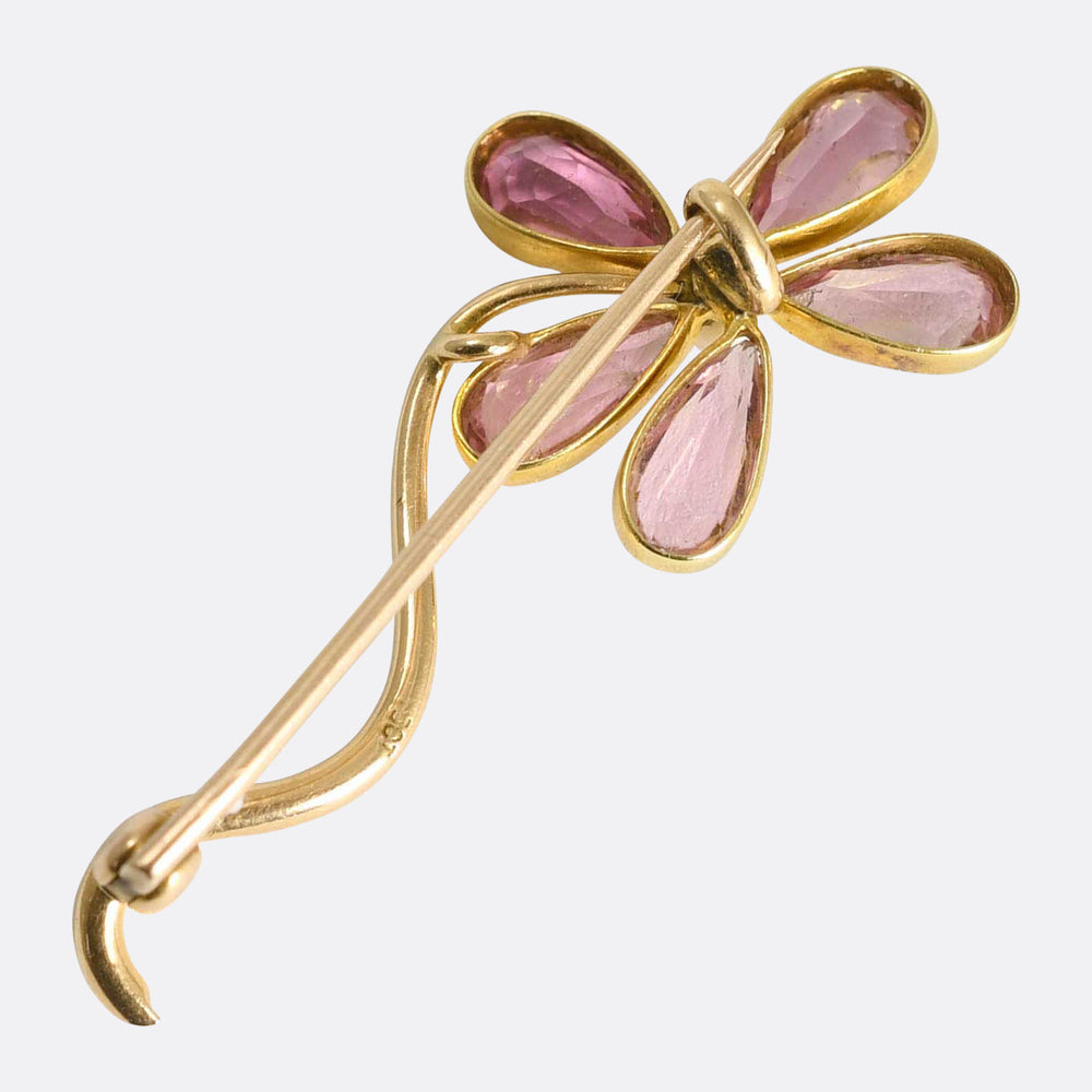 Edwardian Pink Tourmaline & Pearl Flower Pin