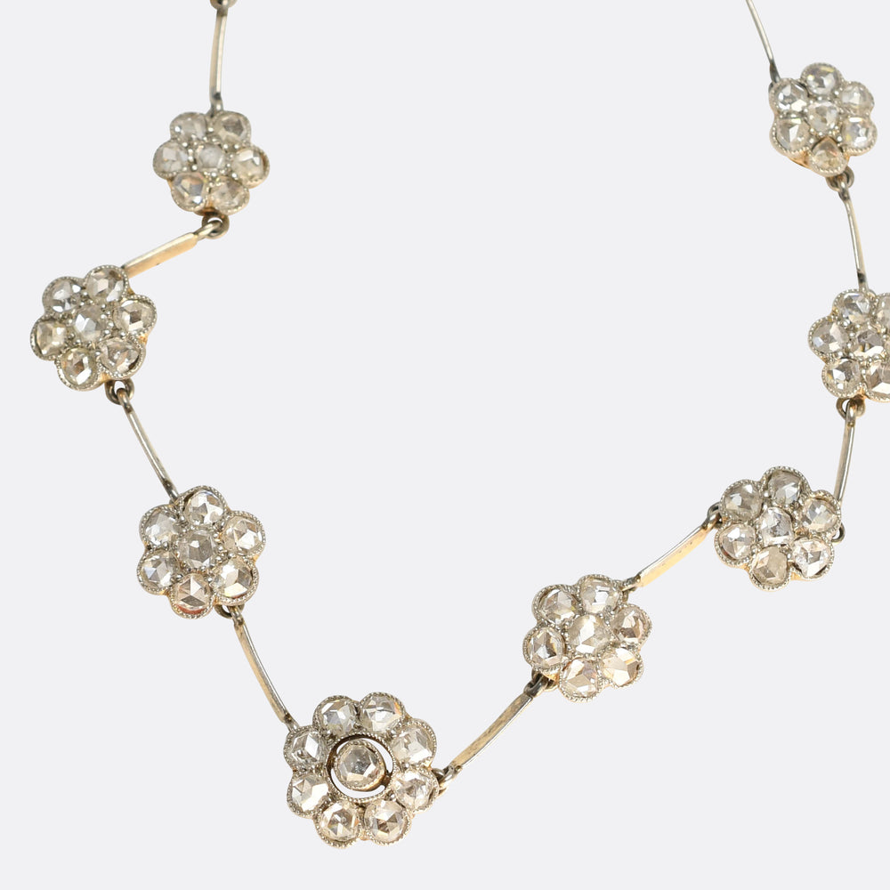 Edwardian Rose Cut Diamond Daisy Cluster Chain