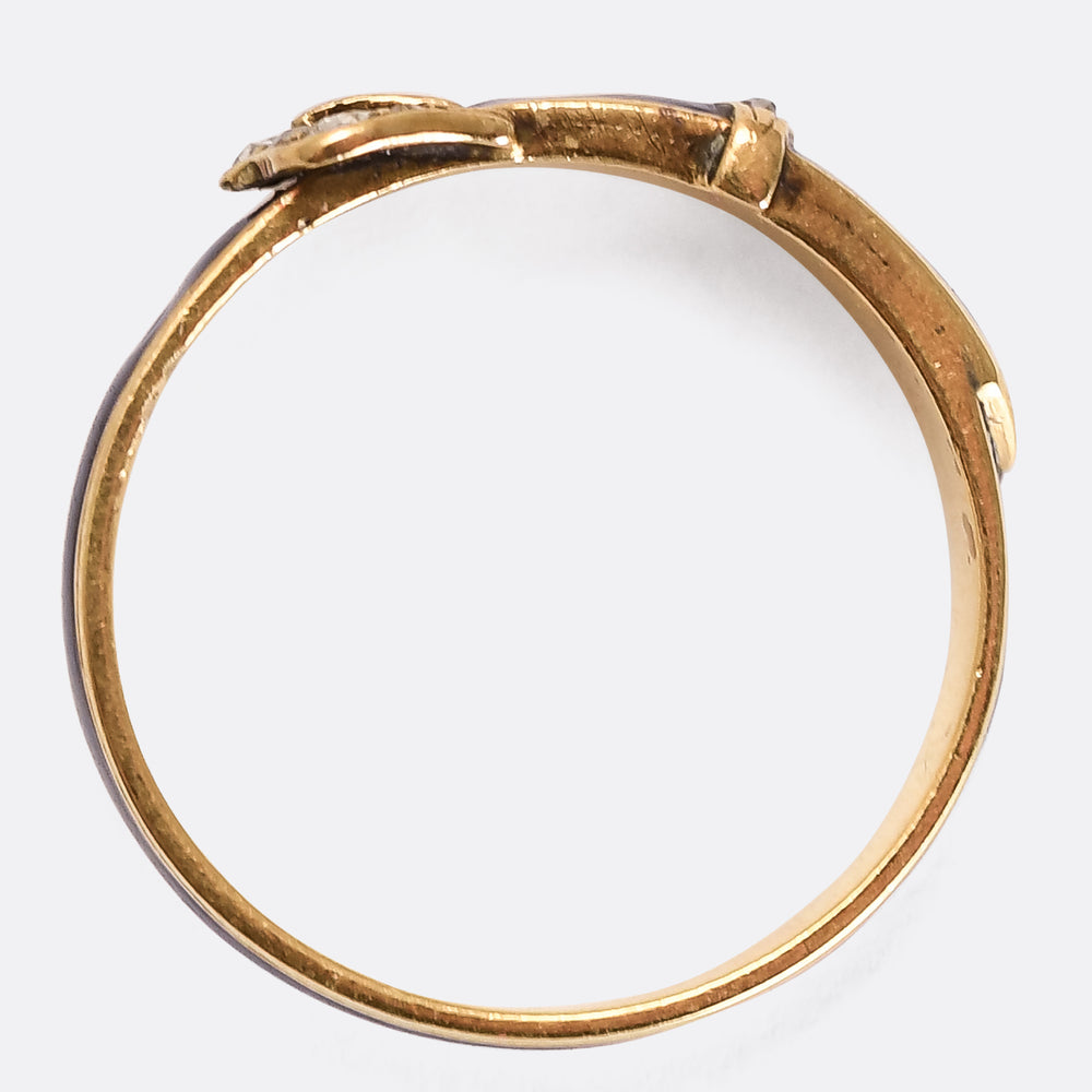 Edwardian Rose Cut Diamond & Enamel Buckle Ring