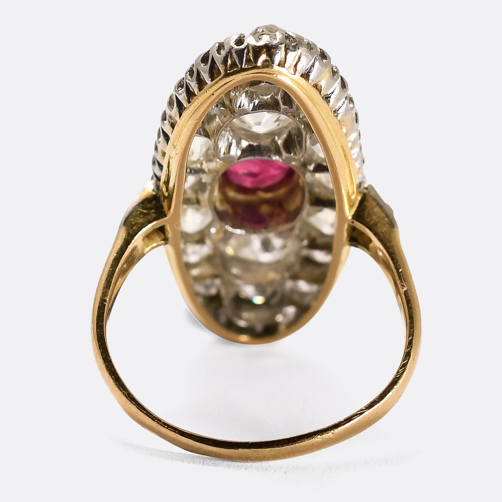 Edwardian Ruby & Diamond Marquise Cluster Ring