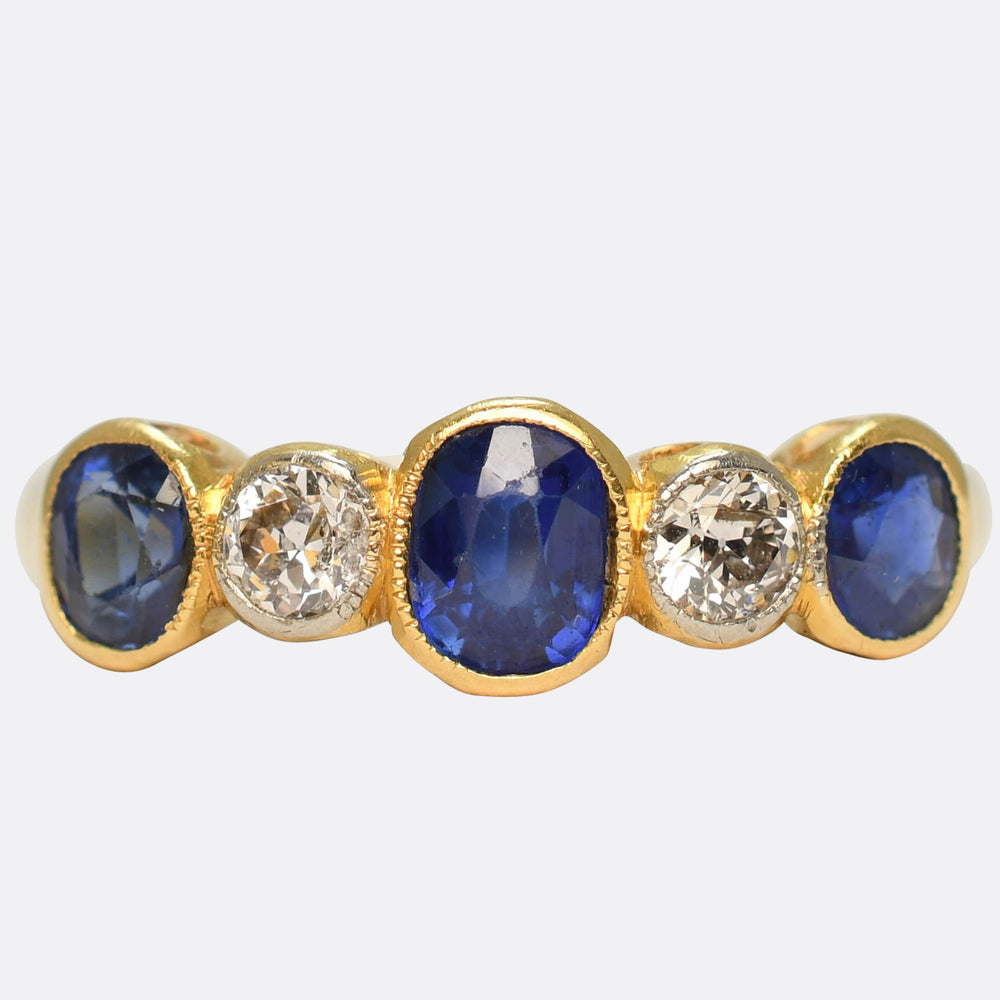 Edwardian Sapphire & Diamond 5-Stone Ring