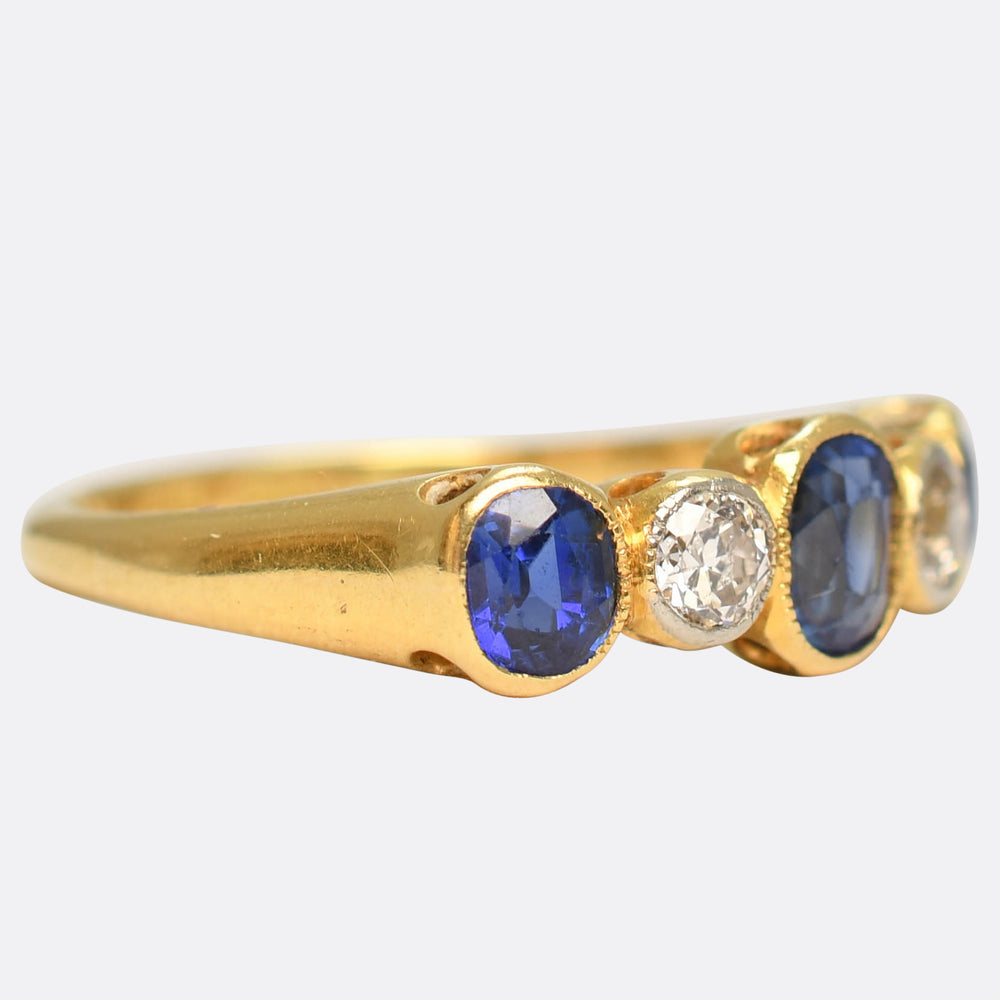 Edwardian Sapphire & Diamond 5-Stone Ring