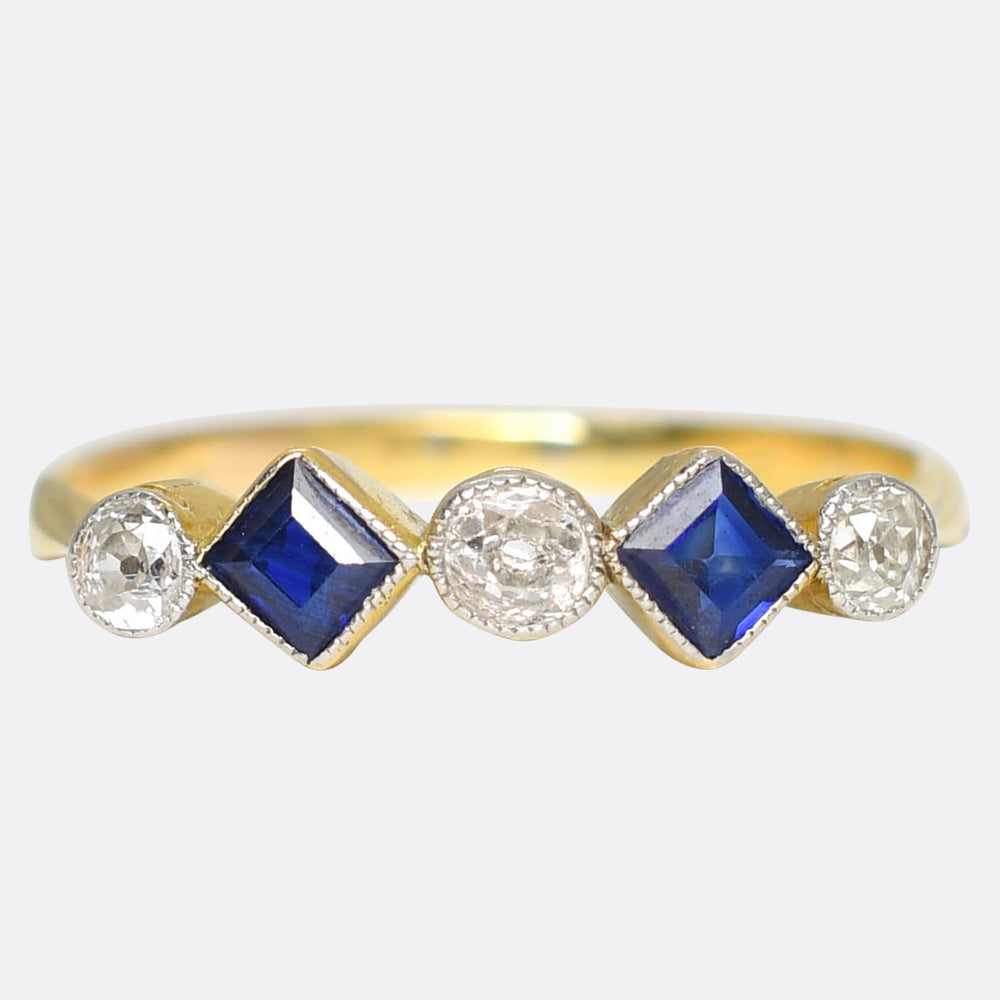 Edwardian Sapphire & Diamond Bezel-Set Ring