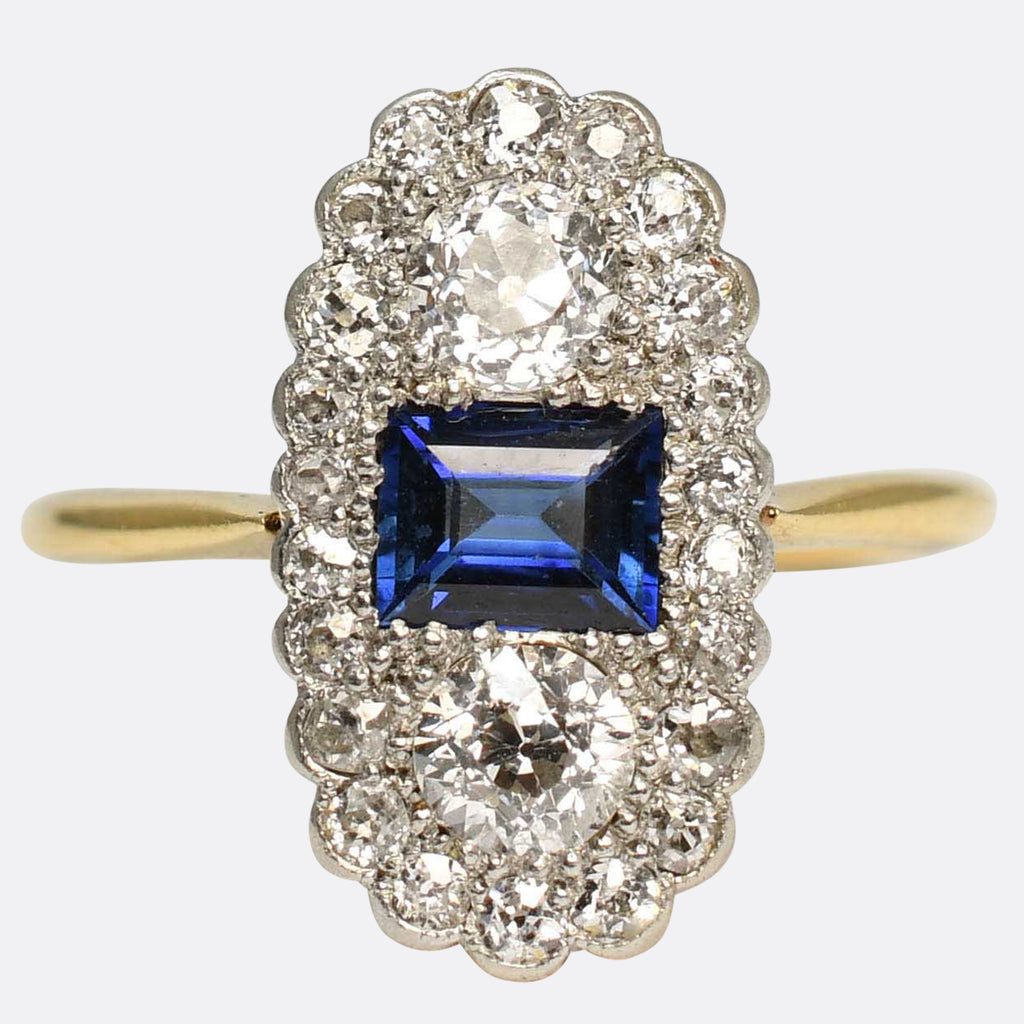Edwardian Sapphire & Diamond Cluster Panel Ring – Butter Lane Antiques