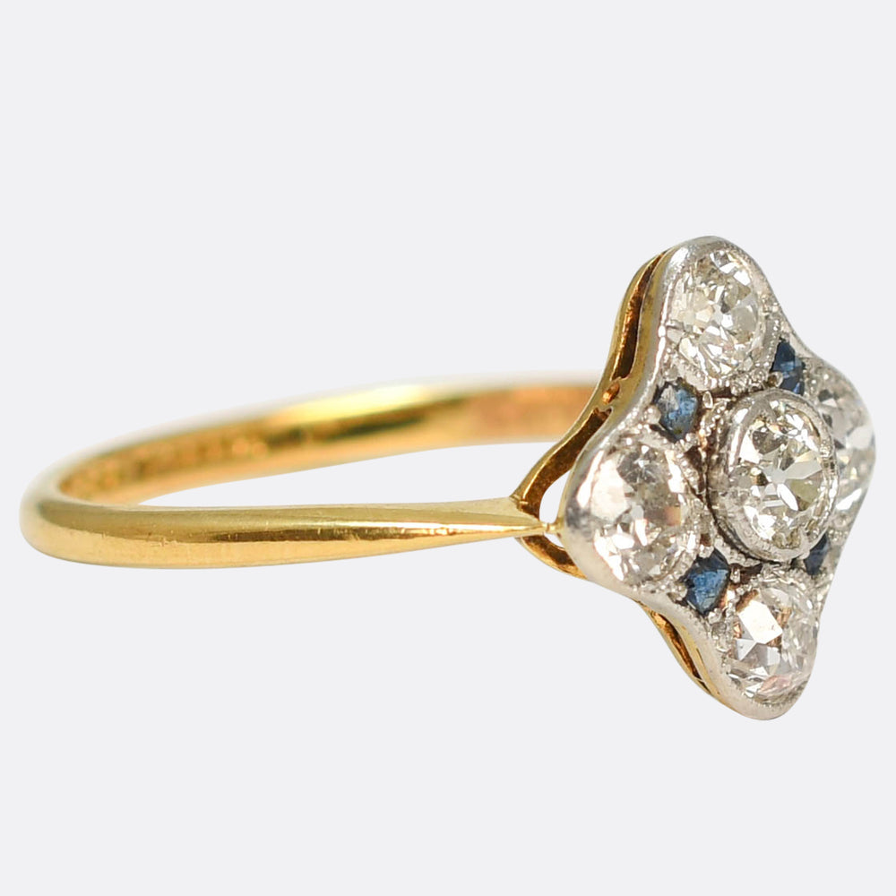 Edwardian Sapphire & Diamond Cluster Ring
