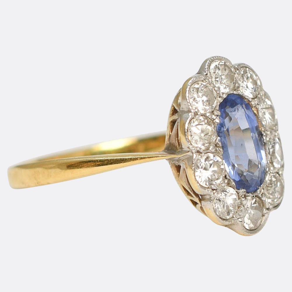 Edwardian Sapphire & Diamond Daisy Cluster Ring