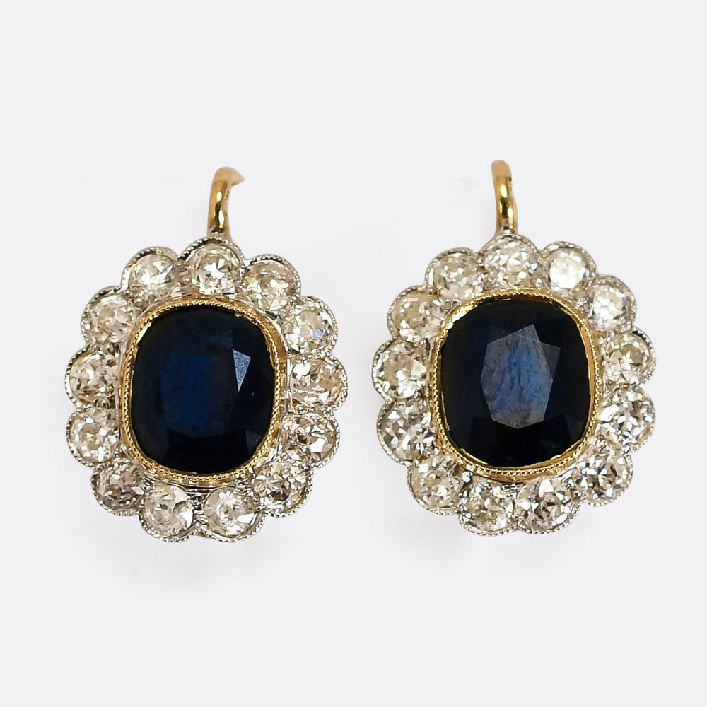 Edwardian Sapphire & Diamond Flower Cluster Earrings