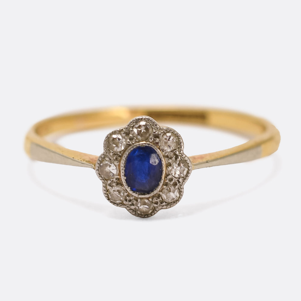 Edwardian Sapphire & Diamond Flower Cluster Ring