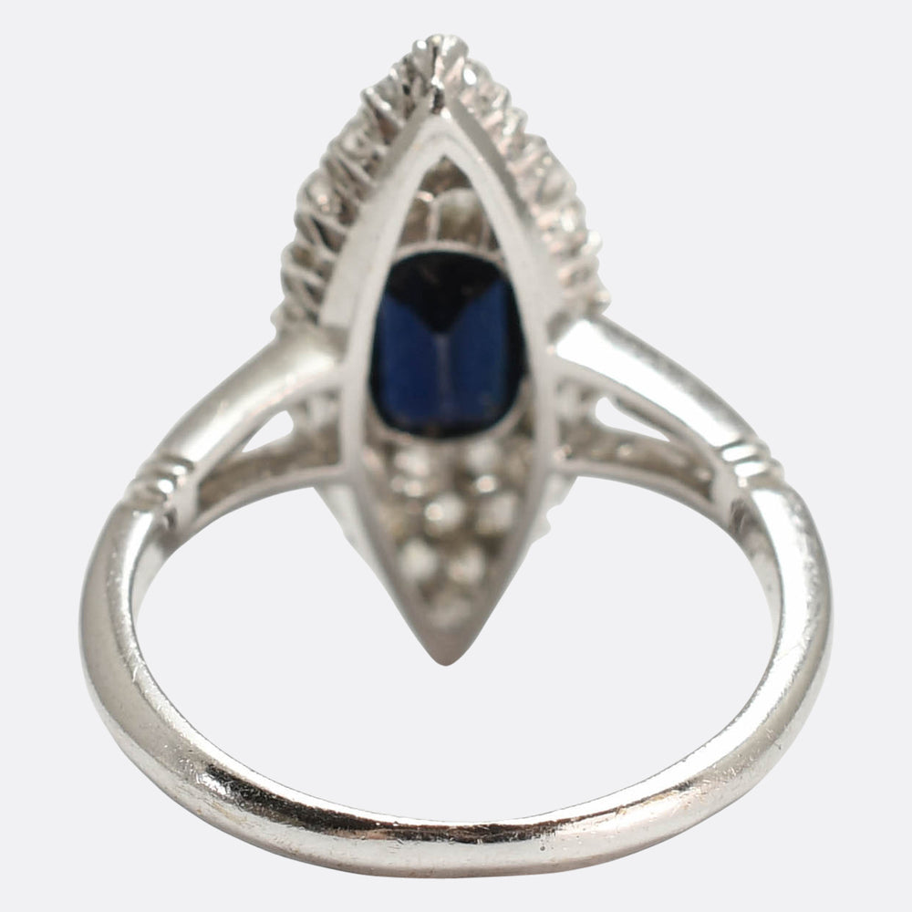 Edwardian Sapphire & Diamond Navette Cluster Ring