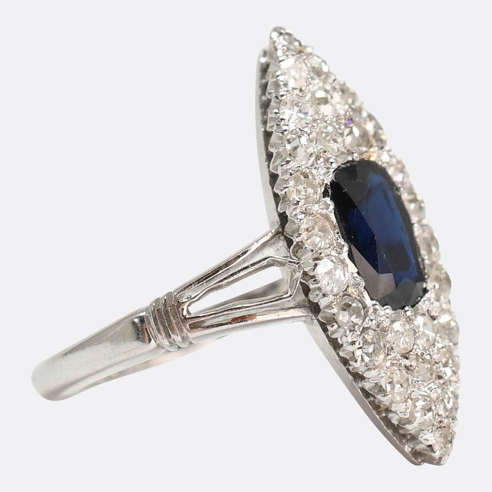 Edwardian Sapphire & Diamond Navette Cluster Ring