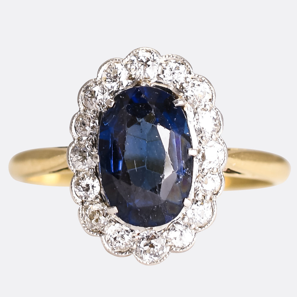 Edwardian Sapphire & Diamond Oval Cluster Ring