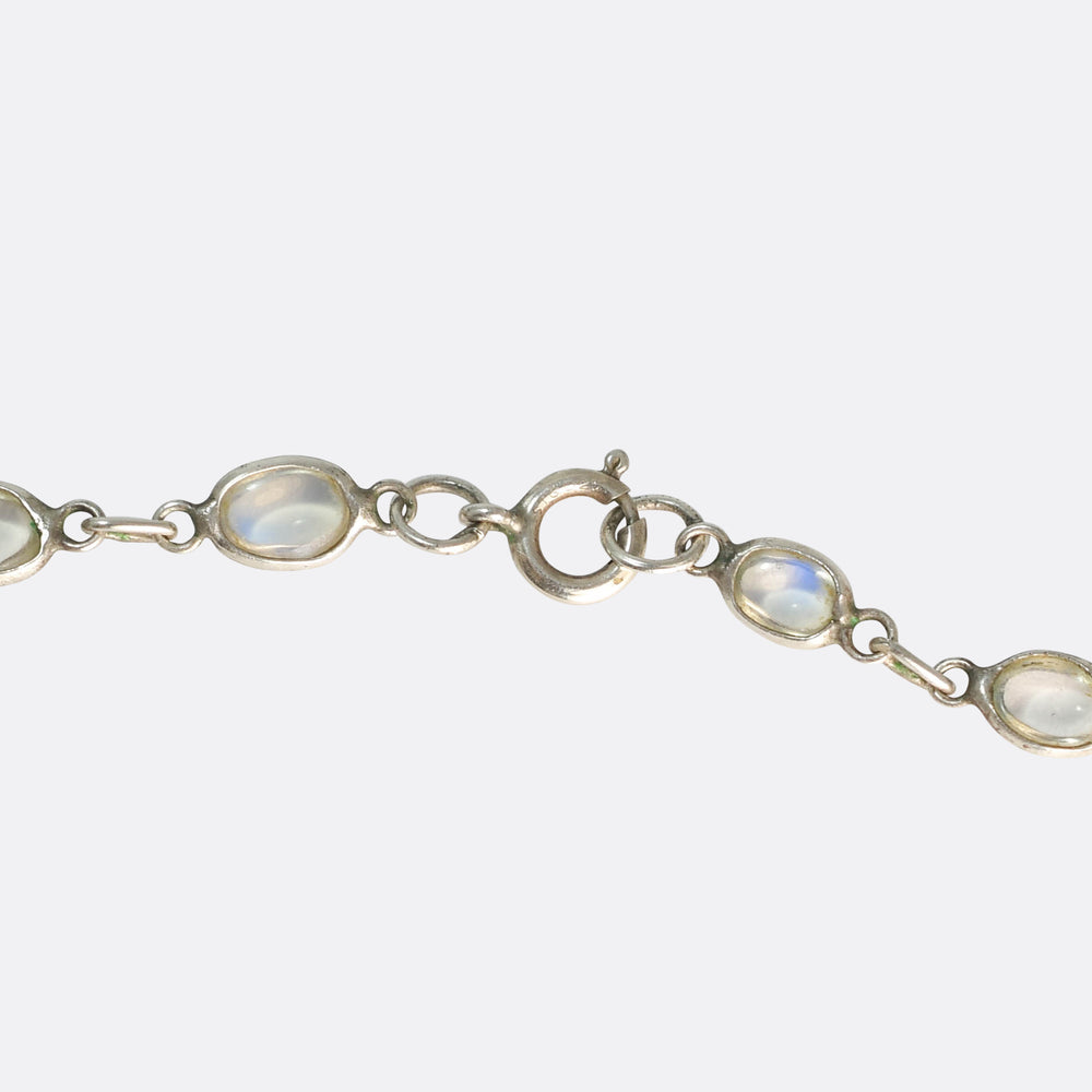 Edwardian Silver Moonstone Chain Necklace