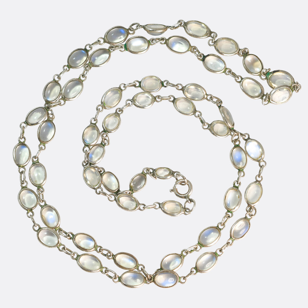 Edwardian Silver Moonstone Chain Necklace