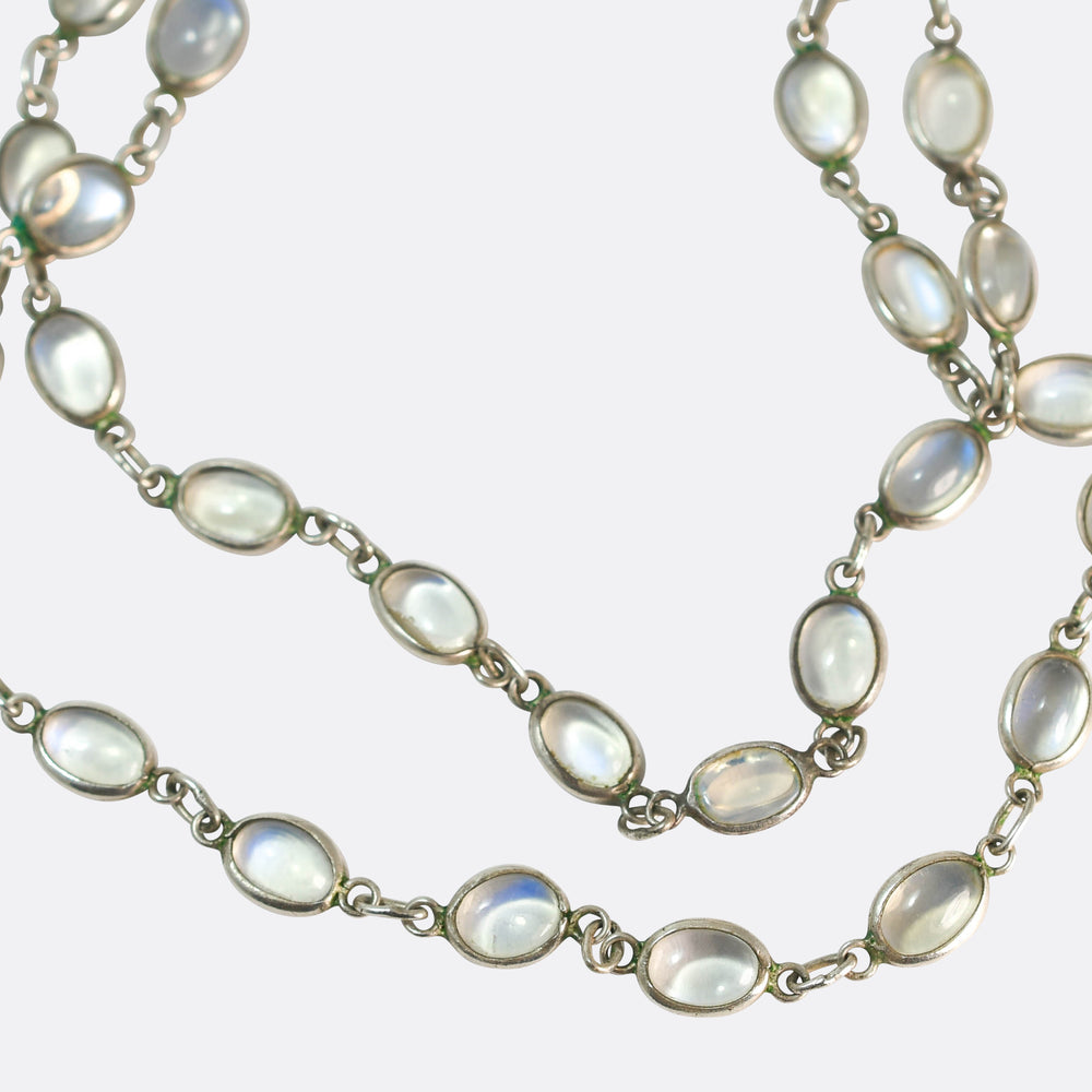 Edwardian Silver Moonstone Chain Necklace