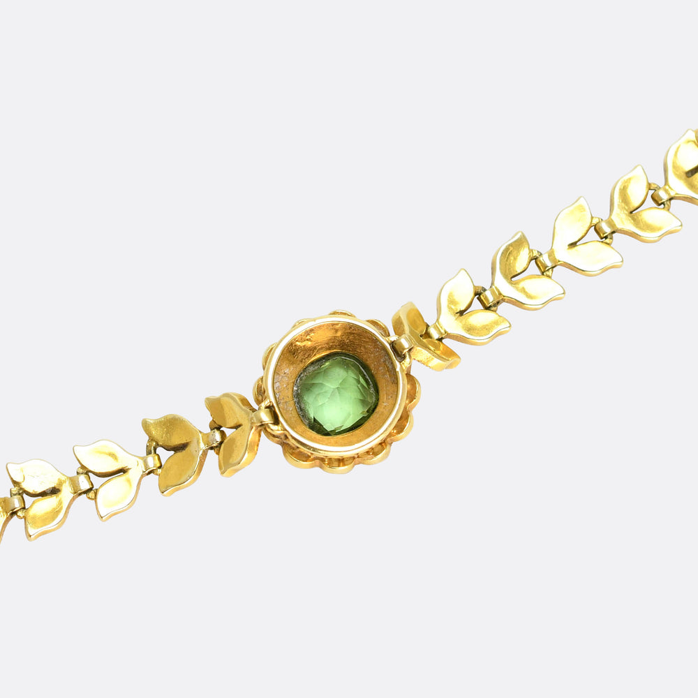 Edwardian Tourmaline & Pearl Flower Cluster Chain Bracelet