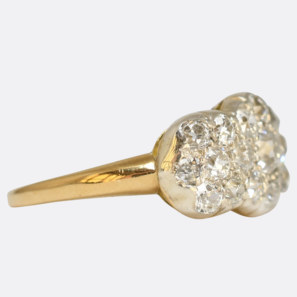 Edwardian Triple Diamond Flower Cluster Ring