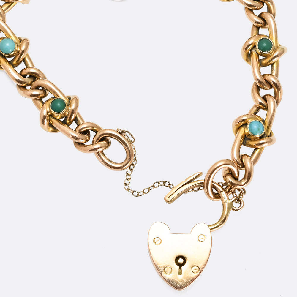 Edwardian Turquoise Curb-Link Heart Padlock Bracelet